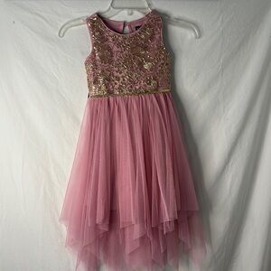 Adorable, pink with gold, metallic handkerchief dress size 5